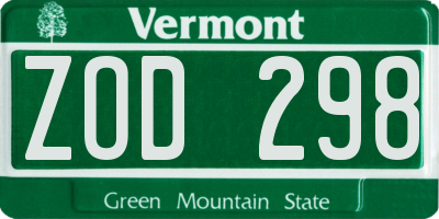 VT license plate ZOD298