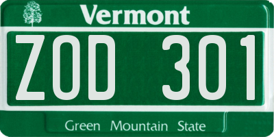 VT license plate ZOD301