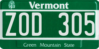 VT license plate ZOD305