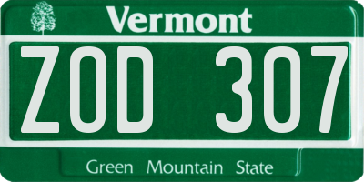 VT license plate ZOD307