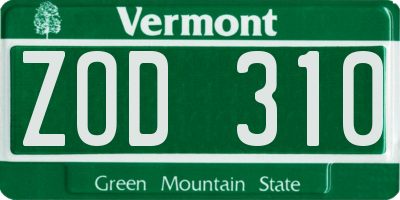 VT license plate ZOD310