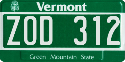 VT license plate ZOD312