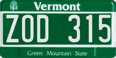 VT license plate ZOD315