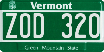 VT license plate ZOD320