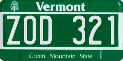 VT license plate ZOD321