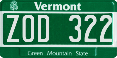 VT license plate ZOD322