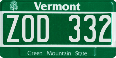 VT license plate ZOD332