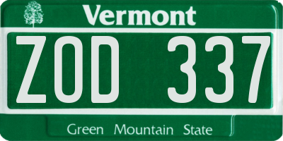 VT license plate ZOD337