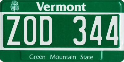 VT license plate ZOD344