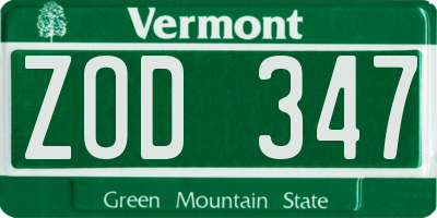 VT license plate ZOD347