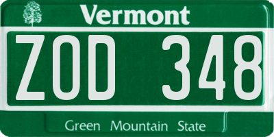 VT license plate ZOD348