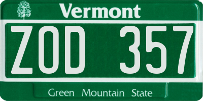 VT license plate ZOD357