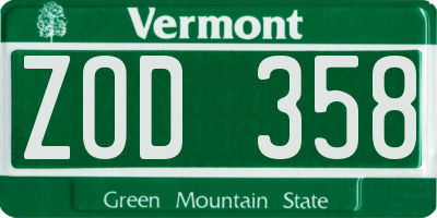 VT license plate ZOD358