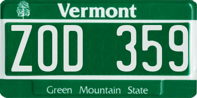 VT license plate ZOD359