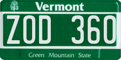 VT license plate ZOD360