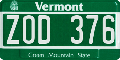 VT license plate ZOD376