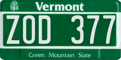 VT license plate ZOD377
