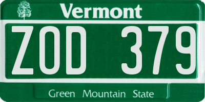 VT license plate ZOD379