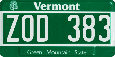 VT license plate ZOD383