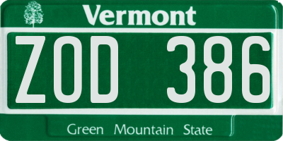 VT license plate ZOD386