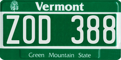 VT license plate ZOD388