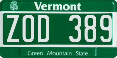VT license plate ZOD389