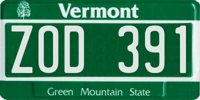 VT license plate ZOD391