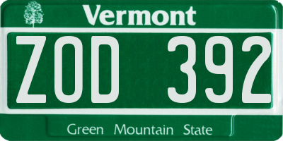 VT license plate ZOD392