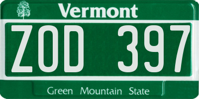 VT license plate ZOD397