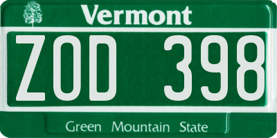 VT license plate ZOD398