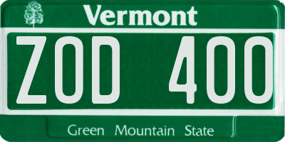 VT license plate ZOD400