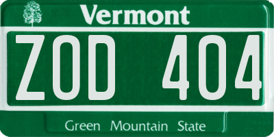 VT license plate ZOD404