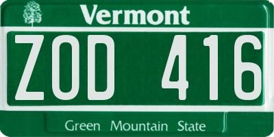 VT license plate ZOD416