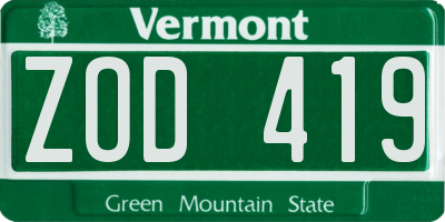 VT license plate ZOD419