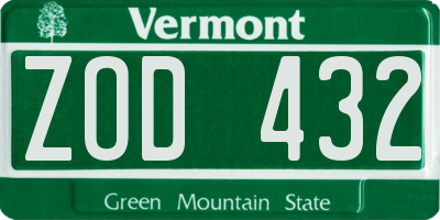 VT license plate ZOD432