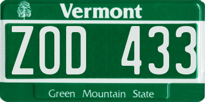 VT license plate ZOD433