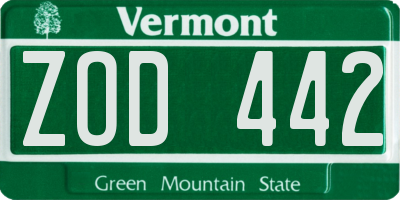 VT license plate ZOD442