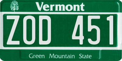 VT license plate ZOD451