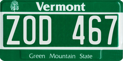VT license plate ZOD467