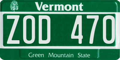 VT license plate ZOD470