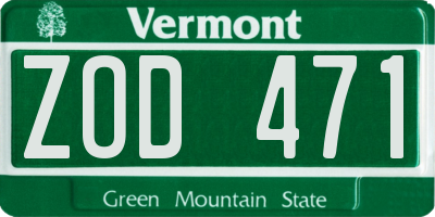 VT license plate ZOD471