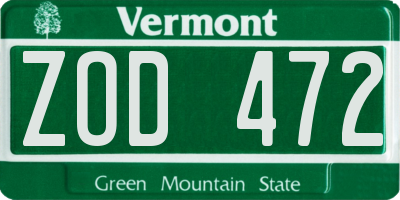 VT license plate ZOD472