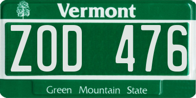 VT license plate ZOD476