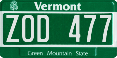 VT license plate ZOD477