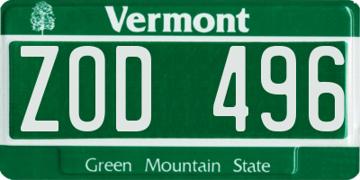 VT license plate ZOD496