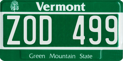 VT license plate ZOD499