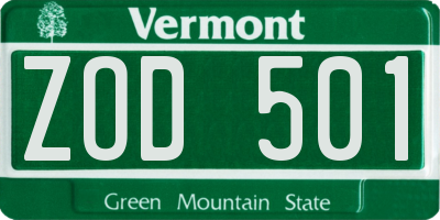 VT license plate ZOD501