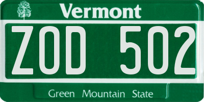 VT license plate ZOD502