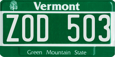 VT license plate ZOD503