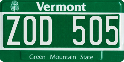 VT license plate ZOD505
